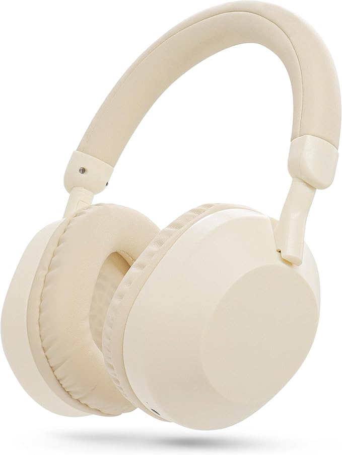 Gabba Goods Wireless Bluetooth Over-Ear Headphones – Deep Bass, 40mm Drivers, Built-in Mic, FM Radio, SD Card Playback, USB-C Fast Charging, 6H Playtime, Lightweight Comfort (Beige)