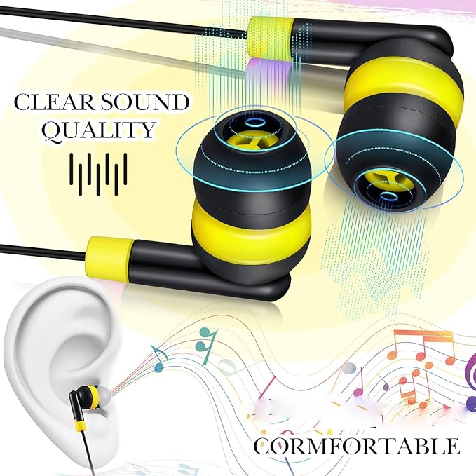 Kanayu 100 Pack Wired Earbuds Bulk for Classroom Ear Headphones Wired Basic Student Earbuds No Microphone with 3.5mm Jack for Kids Class Laptop School Library, Individually Bagged(Yellow)