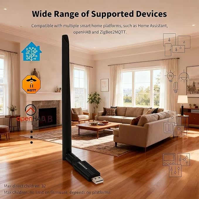 Zigbee 3.0 USB Dongle Gateway, EFR32MG24 Chip, Compatible with Home Assistant, ZHA and Zigbee2MQTT, Works with OpenHAB, Smart Home USB Zigbee Coordinator