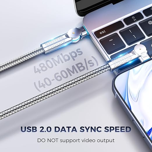 USB C to USB C Cable 6.6ft,240W 2-Pack Braided 180°Rotating Type C Charging CableFast Charge for iPhone 16/16Pro/16Plus/16ProMax,MacBook Air,iPad Pro,Pixel,Samsung Galaxy S23/S24 Ultra-Light Grey