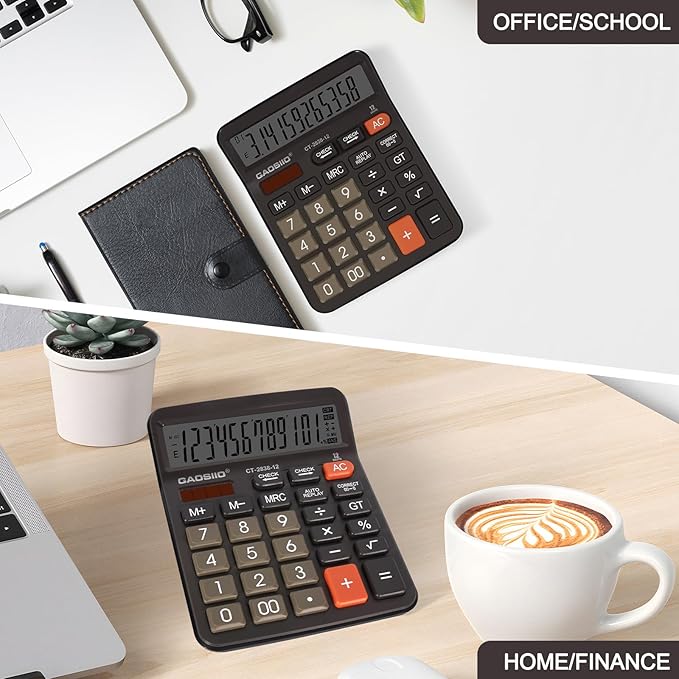 Desktop Calculator, Extra Large 5 Inch LCD Display, Desk Calculator, 12 Digits, Calculators with Big Buttons, Solar and AAA Battery Dual Power,Office Calculators for Business School Home(Black)