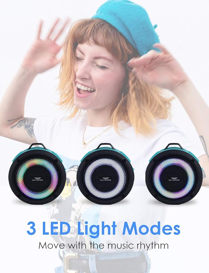 Soundace S6 IPX7 Waterproof Shower Speaker 5W Bass+ Bluetooth Speaker with Suction Cup Hook Lanyard RGB Light, Premium Mini Portable Outdoor Wireless for Bike Pool Beach