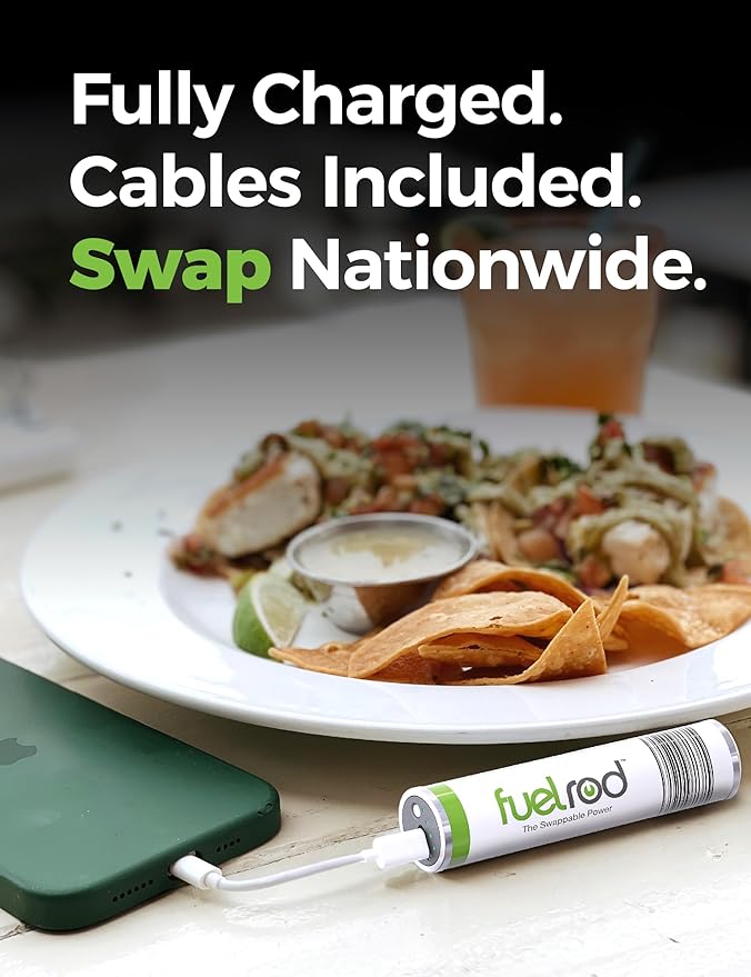 FuelRod USB-C Portable Charger Kit - Pack of 3- Includes All Cables & Adapters Compatible with All Tablets & Smart Phones, Rechargeable Backup Power Bank, Swap for Charged Rod at Kiosk