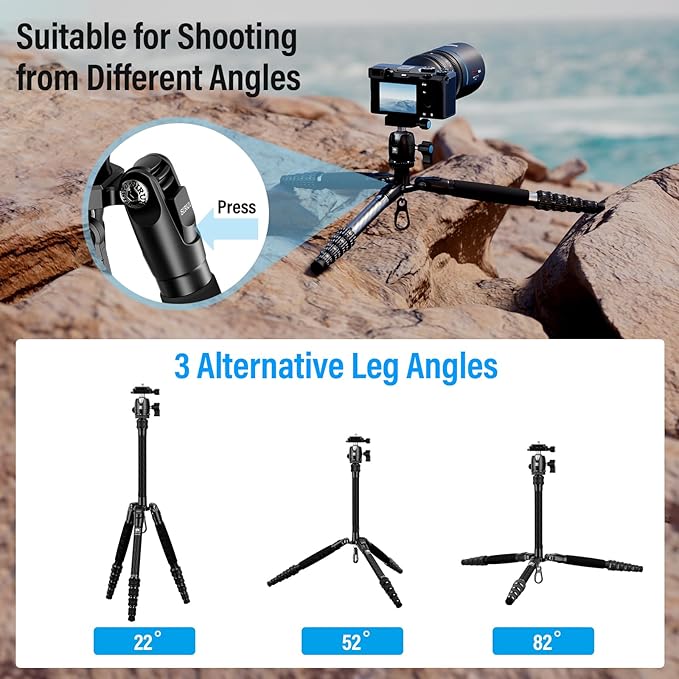 SIRUI 52" Carbon Fiber Travel Tripod, Compact Lightweight Camera Tripod, 360° Ball Head Detachable, Load 10kg/22lbs, Folded Height 13" (Traveler 5CX)