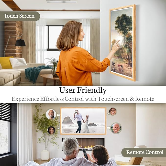 BSIMB 32 Inch Large Digital Picture Frame, Touchscreen 64GB 1920x1080 WiFi Photo Frame Electronic Display Remote Control, Share Pictures/Videos via Free App/USB/SD Easy Setup Gifts for Mom, Light Wood
