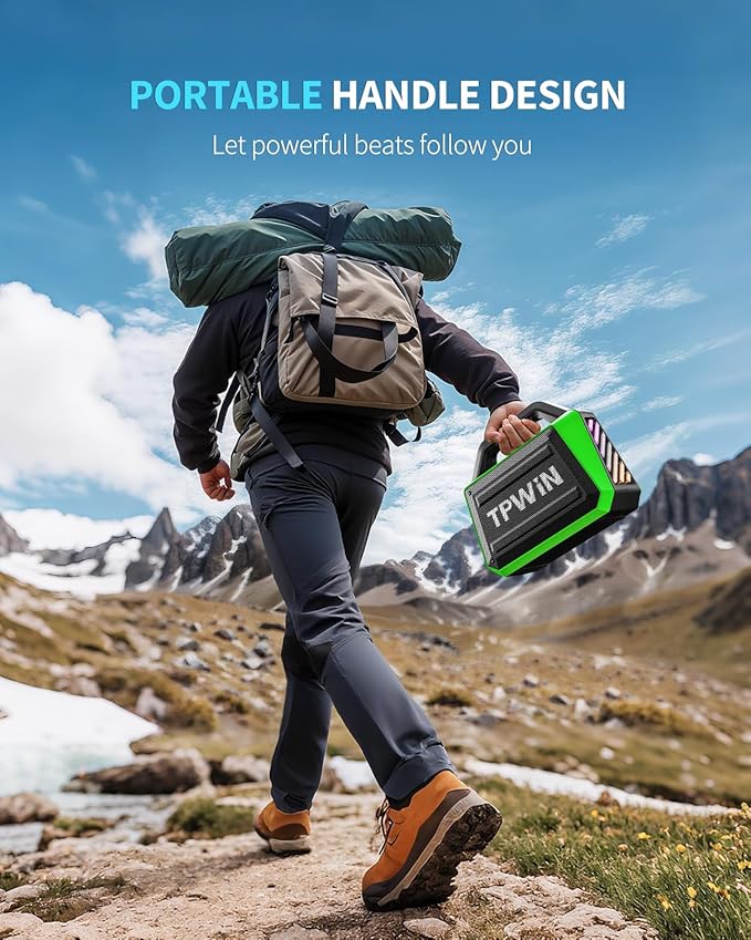 Bluetooth Speaker - 80W Loud Rugged Outdoor Speakers, IPX6 Waterproof, 20H Playtime, Deep Bass, Lightshow, TWS, BT 5.3 Wireless, Portable for Travel Hiking Camping Beach Pool - Green