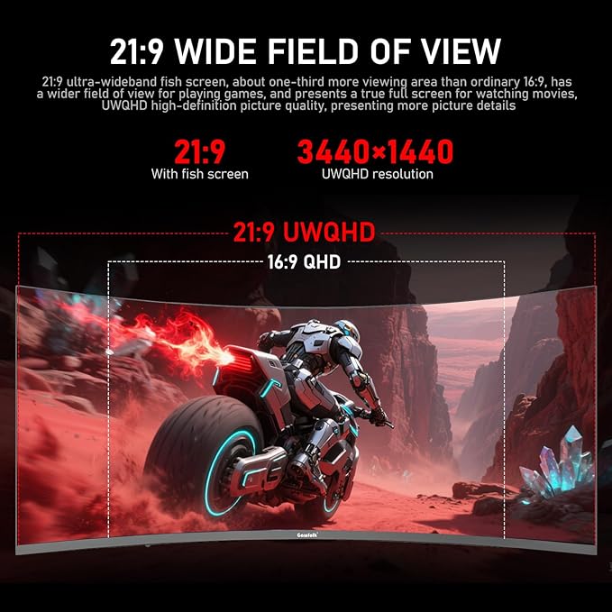 34 Inch Ultrawide Curved 180Hz Gaming Computer Monitor 1000R PC screen 21:9 UWQHD (3440x1440) ,1ms,100%sRGB,Adaptive Sync,HDMI、Display Port,Liftable Stand,Wall Mount Compatible 75*75mm-Black