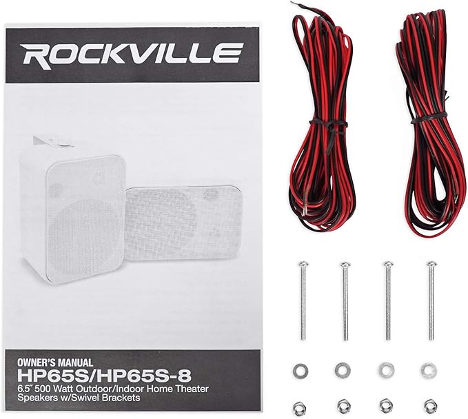 Rockville Pair HP65S-8 6.5" 500W White Outdoor/Indoor Speakers, 8 Ohm, Waterproof, Swivel Bracket, Paintable Grill, for Patio and Home Theater