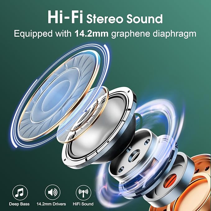 Wireless Earbuds 75hrs Bluetooth 5.4 Headphone Sport, 2025 Bluetooth Earbuds Stereo Deep Bass Over Ear Bud with Earhooks, ENC Noise Cancelling Mic, IPX7 Waterproof Earphone, Dark Green