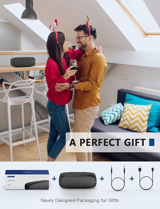 LENRUE Bluetooth Speaker, Wireless Portable Speaker with Loud Stereo Sound, Rich Bass, 12-Hour Playtime, Built-in Mic. Perfect for iPhone, Samsung and More