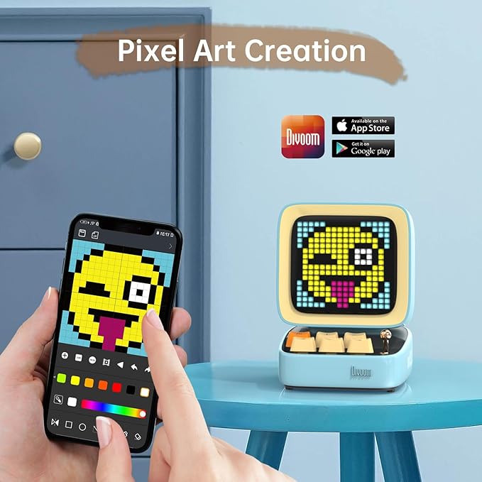 Divoom Ditoo Pro Retro Pixel Bluetooth Speaker, 16×16 App-Controlled Display, Mini Games, Smart Alarm, White Noise, Gift-Ready Desk Speaker for Music, Pixel Art & Room Decor (Blue)