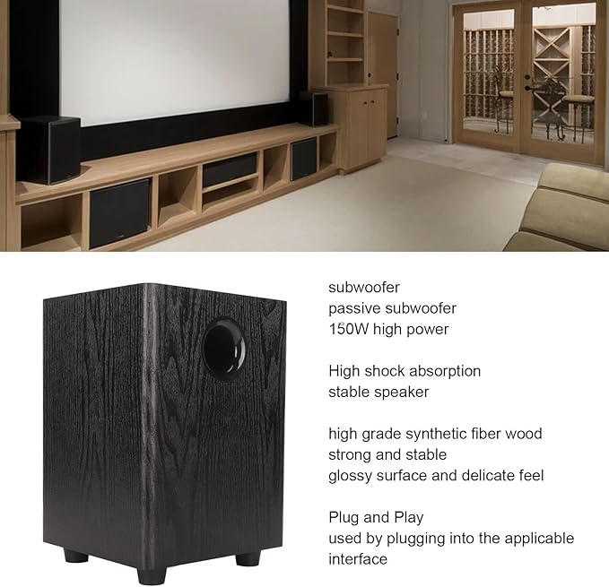 ASHATA Active Bluetooth Bookshelf Speaker, 150W Passive Bookshelf Speaker Subwoofer, 6.5 inch Home Theater Subwoofer Bookshelf Home Speaker Deep Bass Unit with 40mm High Vibration Damping Horn, Wooden