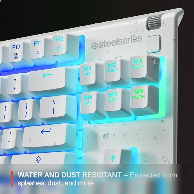 SteelSeries Apex 3 TKL White RGB Gaming Keyboard — Tenkeyless Compact Form Factor — 8-Zone RGB Illumination — Water and Dust Resistant — Whisper-Quiet Gaming Switch