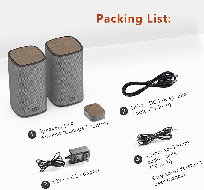 KEiiD Bluetooth Computer Speakers with Wireless Touch Control Pod for PC Laptop/Desktop Wireless Stereo Gaming Speakers, 4 EQ Modes, Aesthetic Style, 2024 New Model