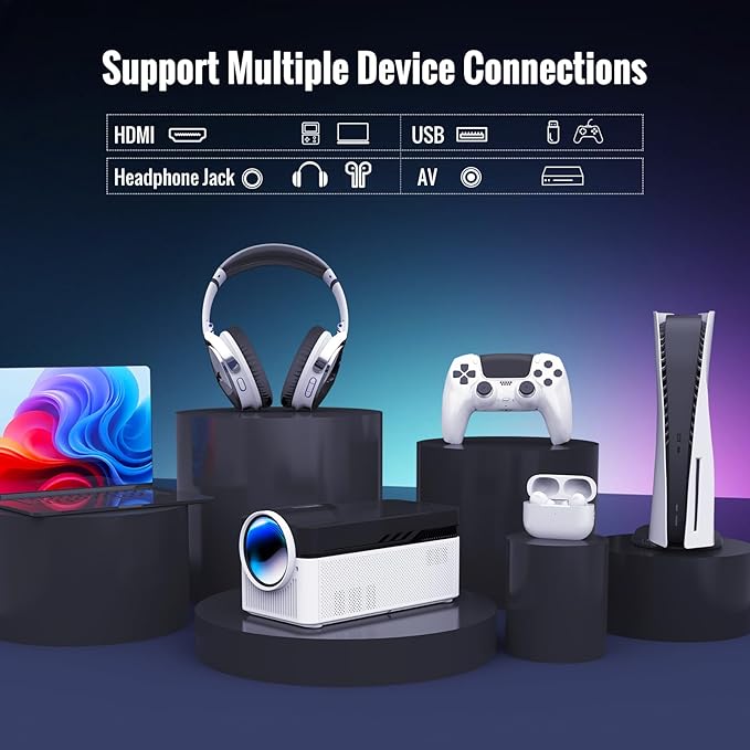 [700 ANS & Electric Focus] Short Throw Smart Projector with Wifi and Bluetooth, Mini Projector 1080P 4K Support, Auto Correction Video Proyector for Home Theater Outdoor Use