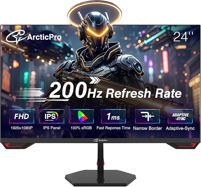 24inch Gaming Monitor 200Hz 180Hz, FHD 1080p, IPS Panel, 1ms Response Time, Adaptive sync, PC Computer Monitor, 3-Sided Frameless, Ultra Slim, 125% sRGB, Bluelight Filter, DP*1, HDMI*1