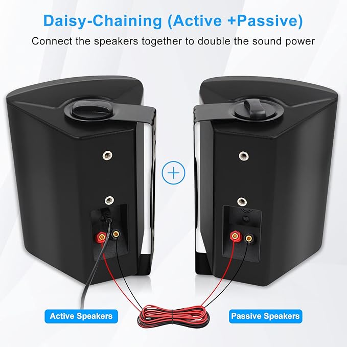 Herdio 6.5 Inches Outdoor Bluetooth Speakers Waterproof with Powerful Bass,Wall Mount Speakers Wired Weather Resistant for Patio Home Deck Porch Backyard 400 Watts(Black)