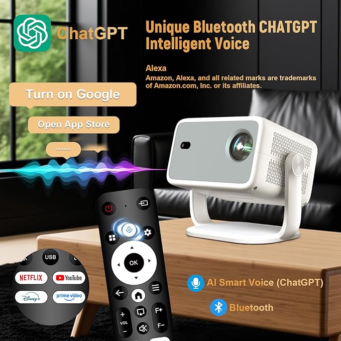 【Velec Officially Licensed & Google CTS Approved】Smart Projector with WiFi and Bluetooth, Auto Focus & Auto Keystone, 360°Rotation 4K Support Native 1080P, 650 ANSI Portable Mini Outdoor Projector