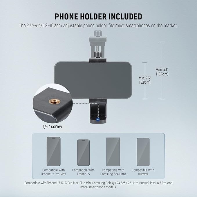 NEEWER Basics TP05 74" Video Tripod Monopod, 3 Way Pan Tilt Head Phone Holder Compatible with iPhone DSLR, Travel Recording Stand, Overhead Camera Mount, Crossbar, 17.6lb Load