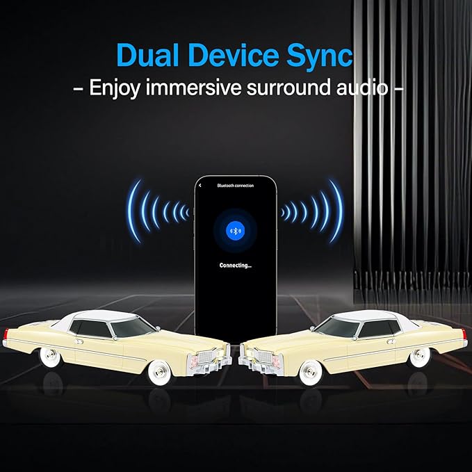 American Retro car Bluetooth Speaker, Mobile Wheel Retro car Model, HD Stereo, TWS Pairing, LED Ambient Light, Type-C Portable Charging, Home, Party, Camping Desktop Decoration (Beige)