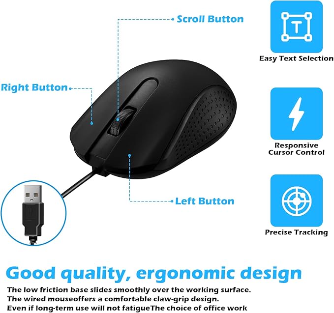 24 Pack Wired Mouse Bulk Computer Mouse Wired with Ergonomic Design Computer Mice Plug and Play USB for Students, Teachers Multi Device Compatibility for Classroom, Home, Office, Remote Work (24)