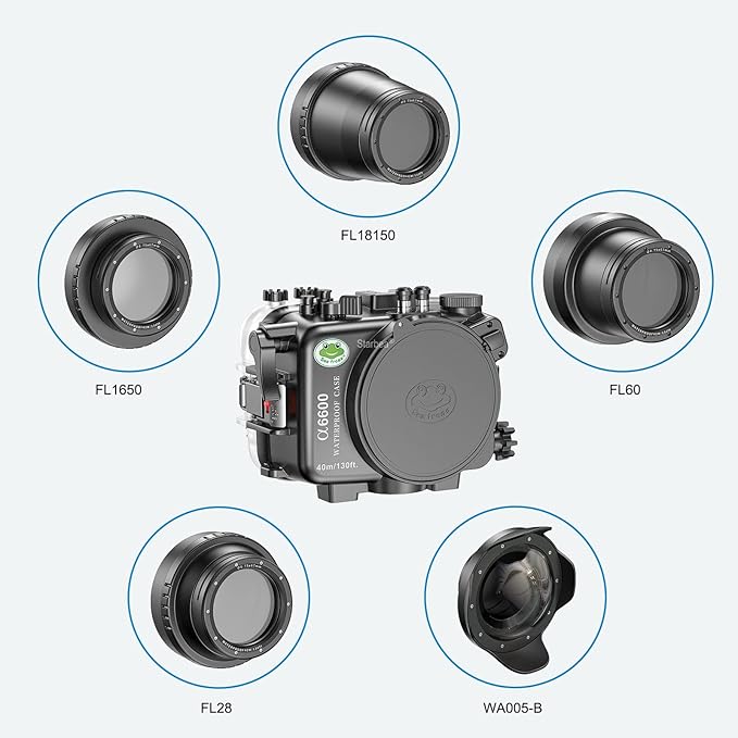 Sea frogs Underwater Camera Case Compatible with Sony A6600 90MM IPX8 40m/130ft Maximum Diving Depth Waterproof Camera Housing for Diving, Surfing, Rowing, Skiing