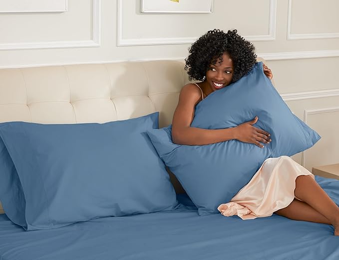 Sunflower King Pillowcases Set of 2, 100% Cotton King Pillow Cases 2, 20×40 inches Copen Blue, Soft and Breathable