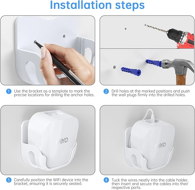 Wall Mount Holder for eero 7 Mesh Router & Extender – Secure Mounting Bracket with Cable Management for Dual-Band Wi-Fi 7 Routers & Smart Home Systems – Effortless Installation, Space-Saving (2 Pack)