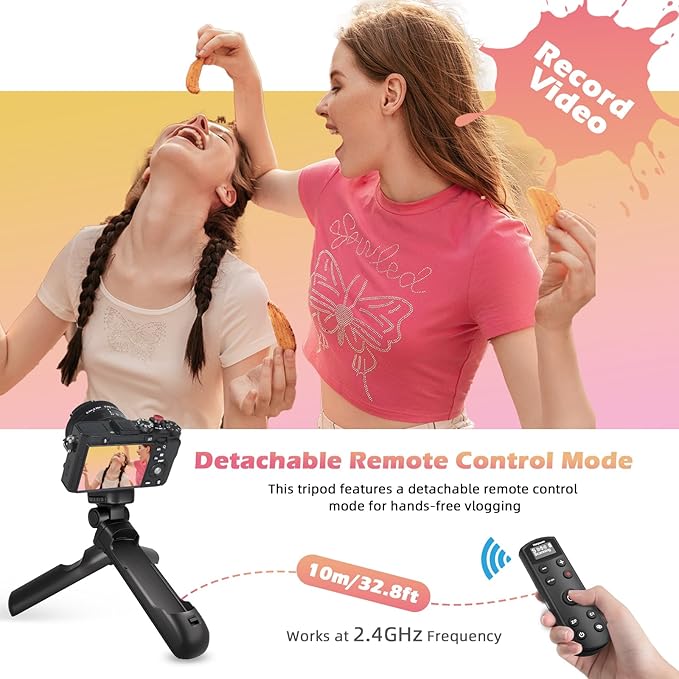 for Sony Vlog Shooting Grip Tripod with OLED Screen & Rechargeable Wireless Camera Remote - Zoom/Focus Control for ZV-1, ZV-E10,ZV-1F, A6100, A6400, A6700,A7IV,RX100 VII,A9,A9 II,FX3 (Black)