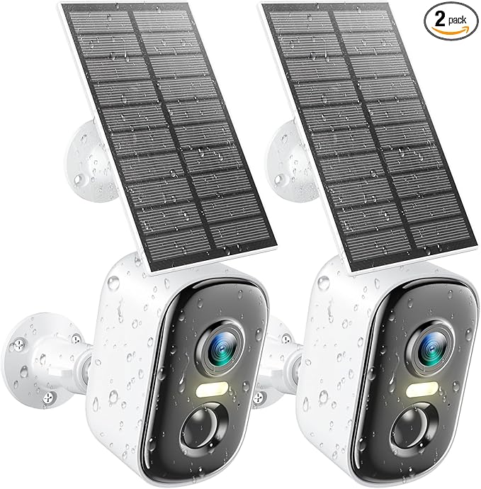 2K Solar Camera Outdoor Wireless, WiFi Cameras for Home Security with Solar Panel, Spotlight Color Night Vision, AI Motion Detection, Siren Alarm, 2-Way Talk, IP66, Cloud/SD Storage 2 Pack