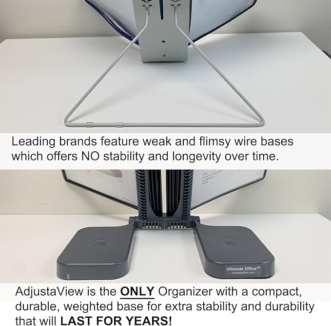 Ultimate Office AdjustaView 10-Pocket Desk Reference Organizer with Easy-Load Pockets and Compact Weighted Base for Stability, Black Pockets