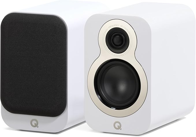 Q Acoustics 3010c Compact Bookshelf Speakers Pair Satin White - 2-Way Reflex Enclosure Type, 4" Bass Driver, 0.9" Tweeter - Stereo Speakers/Passive Speakers for Home Theater Sound System