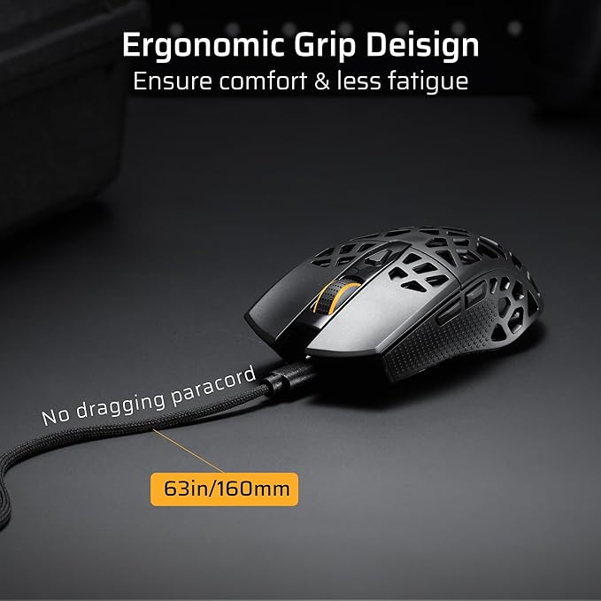 LTC GM023 Tri-Mode Wireless Gaming Mouse, 79g Ultra-Light Honeycomb Ergonomic Gaming Mouse, 2.4Ghz/BT/Wired, 6-Level DPI 4800, 6 Programmable Buttons, Pro Software