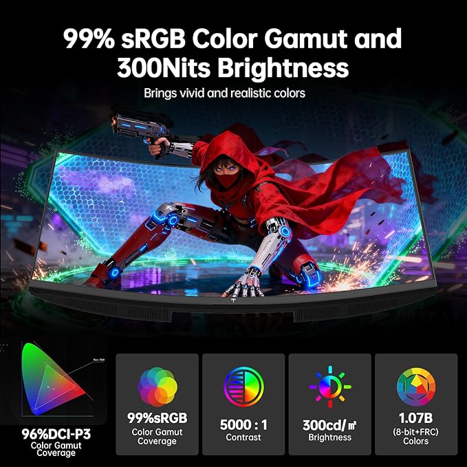 KTC 32 Inch Curved Gaming Monitor, 2K 180Hz Computer Monitor, Up to 185Hz, QHD 1500R PC Monitor 1ms with Adaptive Sync, DisplayPort/HDMI/USB, VESA Wall Mount, Tilt Adjustable, H32S5