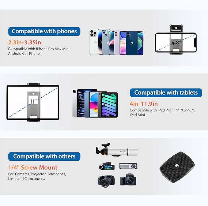 75" Camera Tripod, Aluminum Heavy Duty Camera Stand for ipad Phone, Travel Tripod with/Carry Bag/Phone Tablet Holder, Compatible with Canon Nikon Sony DSLR, Spotting Scopes, Max Load 15 Lb(Black)