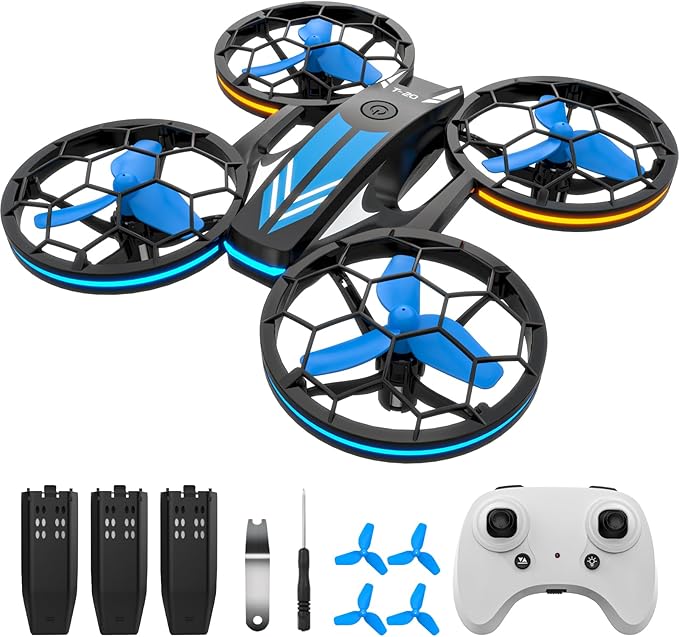 Mini Drones for Kids - RC Drone with Auto Hovering and Headless Mode, Quadcopter with LED Light, Propeller Full Protect, 3D Flips, 3 Batteries, Remote Control, Best Toys Gifts