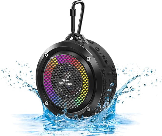 Bluetooth Shower Speaker, Soundace S6 IPX7 Waterproof Portable Speaker with Suction Cup Hook Lanyard TWS RGB Lights,Wireless Mini for Bike,Boating,Hiking Outdoor(Black)