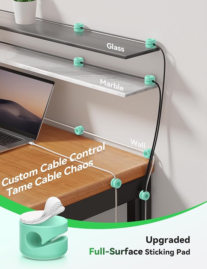 8Pack Cord Organizer JOYROOM Cable Clips [1s Side-Snap Lock] Silicone Cord Holder Cable Management, Adhesive Cord Clips Phone Charger Wire Keeper, Office Workspaces Desk Organization Home Accessories