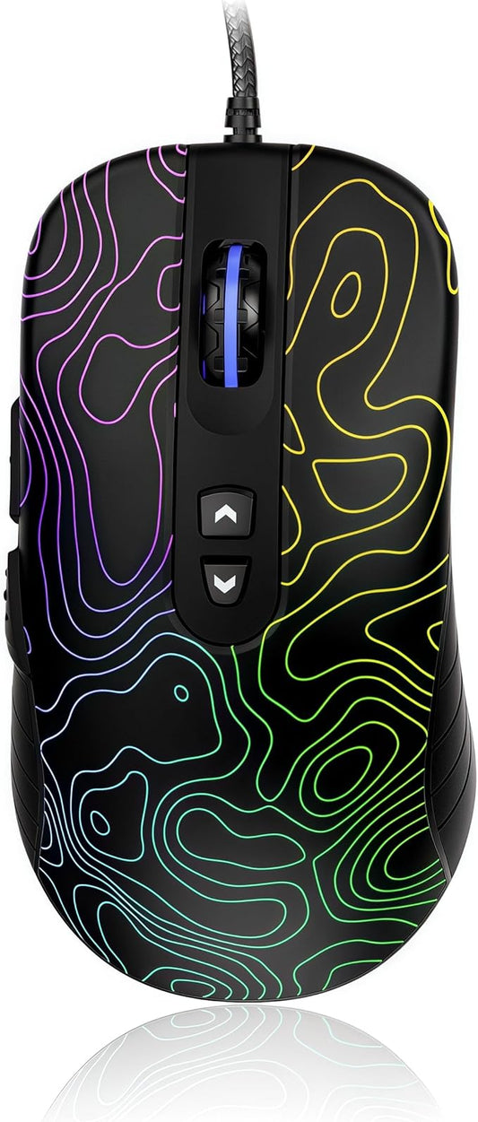 dagaladoo Black Wired Gaming Mouse, 12800 DPI RGB Gaming Mouse with 7 Lighting Effects, PC Gaming Mice Support DIY Keybinding, Mouse Gamer Computer Mouse for Laptop PC Mac Windows,Topographic