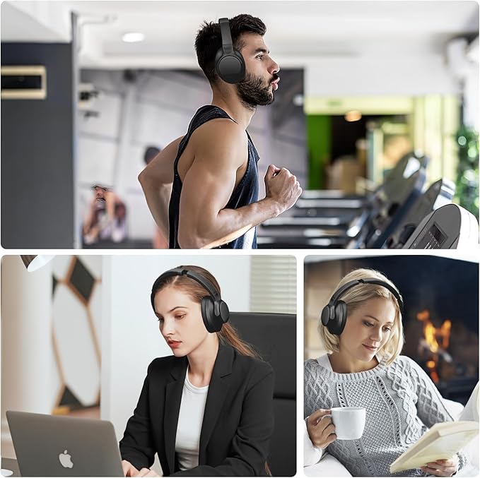 ZIHNIC Active Noise Cancelling Headphones, 60H Playtime Wireless Bluetooth Headset Low Latency-Black