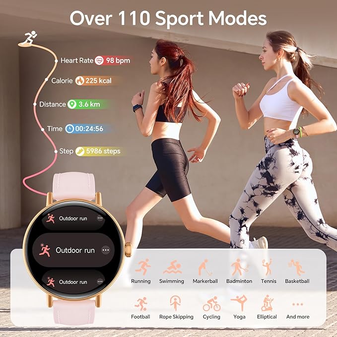 Smart Watches for Womem,1.27" HD Fitness Tracker Answer/Make Call, Heart Rate/Sleep/SpO2，Round Smart Watch for iPhone/Samsung/Android,IP68 Waterproof，110+ Sport Mode-Pink(2 Bands)