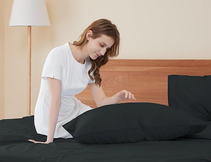 Sunflower King Pillowcases Set of 2, 100% Cotton King Size Pillow Cases 2, 20×40 inches Black, Soft and Breathable