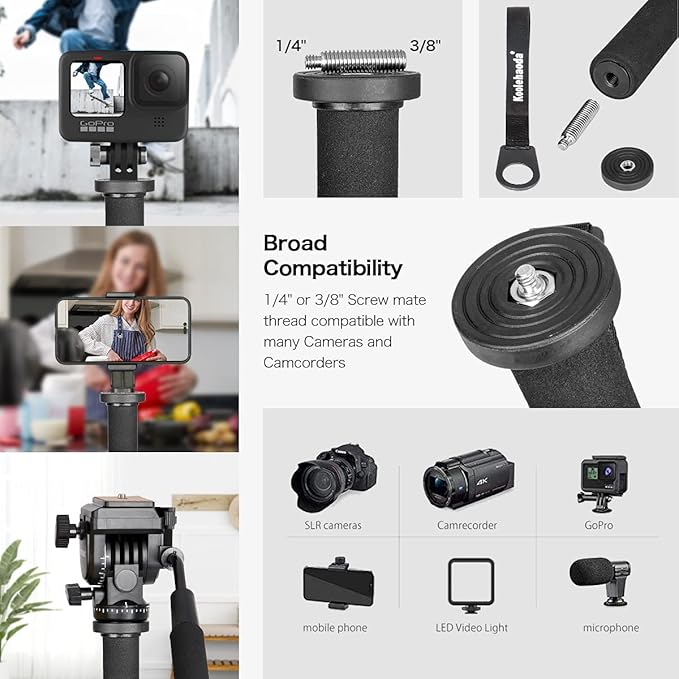 Koolehaoda Camera Monopod Stand, 65inch Extendable Aluminum Monopod with Folding Tripod Support Base for Nikon Sony DSLR, Maximum Load of 5 kg