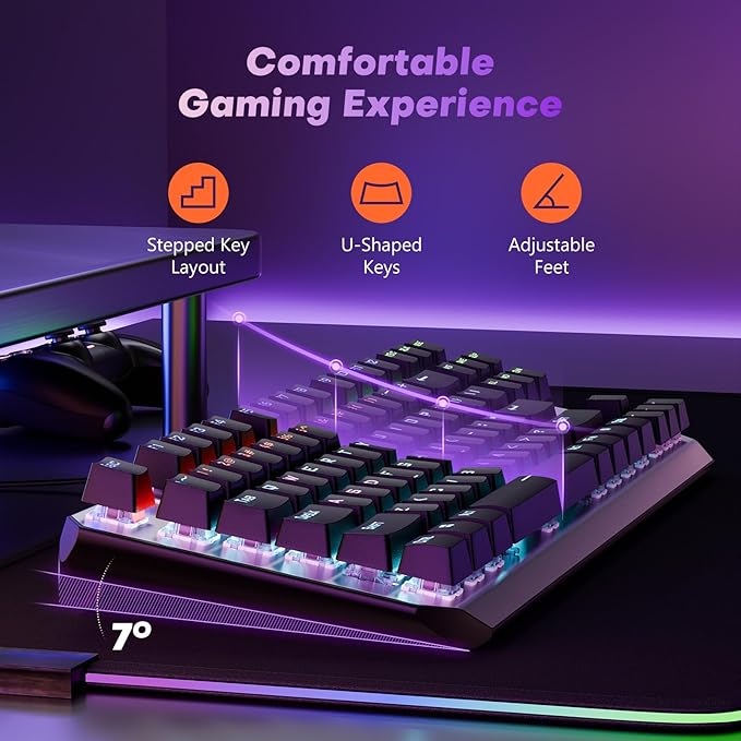 AULA Keyboard, TKL Mechanical Gaming Keyboard with RGB Backlit, All-Metal Panel, N-Key Anti-Ghosting USB-C Wired Keyboards Red Switches with Programmable Keys for MAC Xbox PC Gamer, 87 Keys