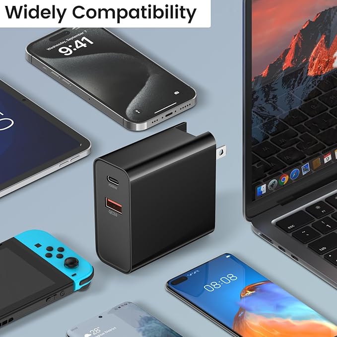 PD 65W USB C Super Fast VR Charger Compatible with Meta Oculus Quest 3s, Quest 3 2 - Dual Port USB + Type C Adapter with 6.6ft C to C Charging Cable for Pico 4 Ultra VR Headsets, Black