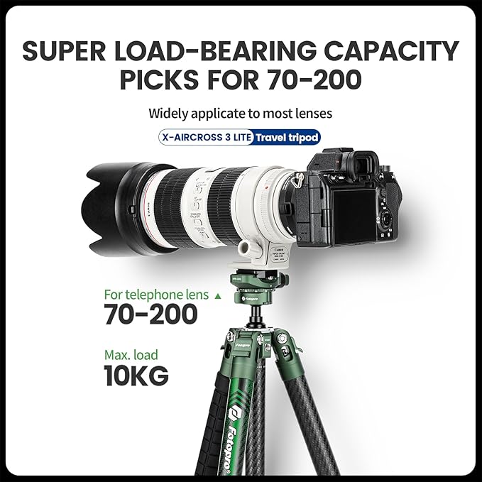 Fotopro Carbon Fiber Tripod 51 Inch 360 Degree Ball Head Quick Release Plate Lightweight Camera Tripod for Travel Tripod Folded Height Only 13.9",Max Loads up to 17.6lbs,Green