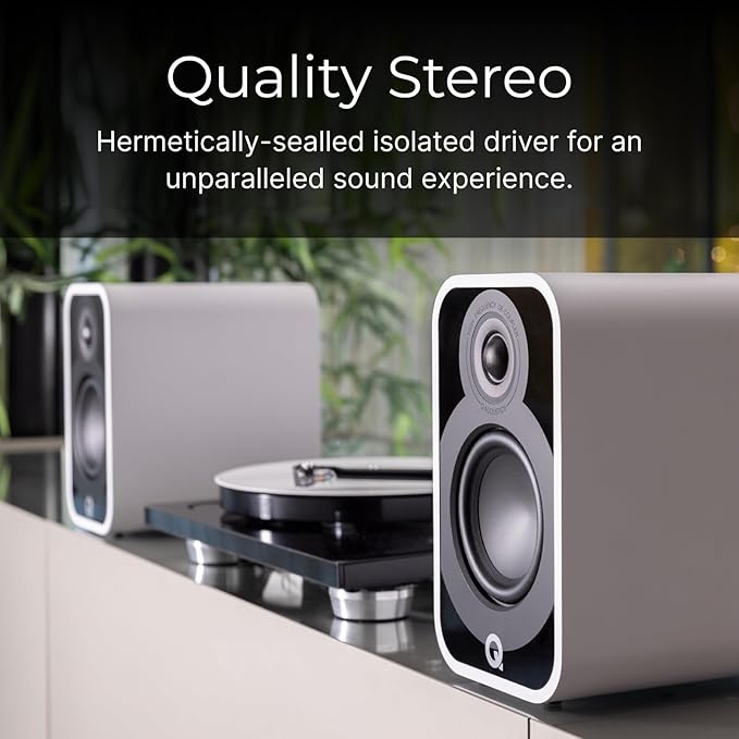 Q Acoustics 5020 Bookshelf Speakers Pair Satin White - 5" Mid/Bass Driver, 1" Tweeter - Stereo System for Home Theater Entertainment Center, Surround Sound System for TV/Record Player