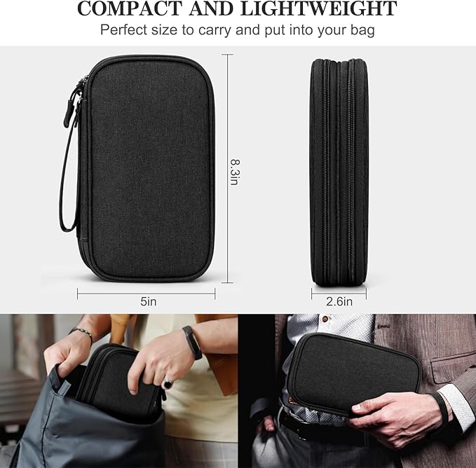 FYY Electronic Organizer, Travel Cable Organizer Bag Pouch Electronic Accessories Carry Case Portable Waterproof Double Layers Storage Bag for Cable, Cord, Charger, Phone, Earphone, Large Size, Black