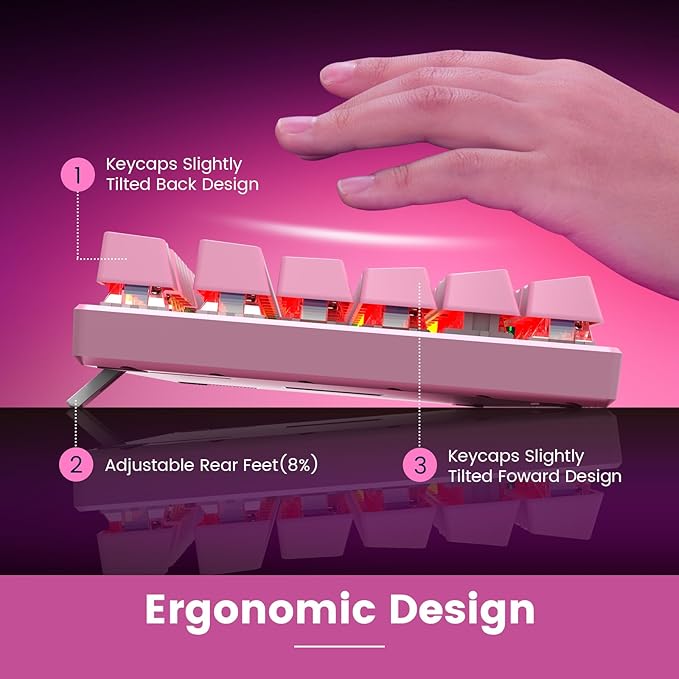 RisoPhy Mechanical Gaming Keyboard, RGB 104-Key Ultra-Slim Backlit USB Wired Keyboard with Blue Switch, Durable ABS Keycap/Anti-Ghosting/Spill-Resistant for PC, Mac, Xbox Gaming, Pink