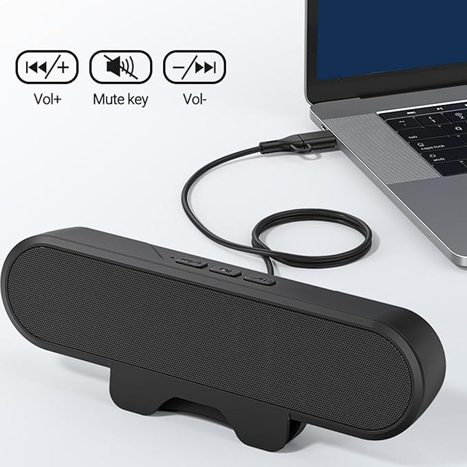 ASHATA USB Speaker Bar, Stereo USB Powered Speaker Computer Speakers with Loud Sound,Volume Control for Desktop Pc, Easily Clamps to Monitor, Convenient Controls